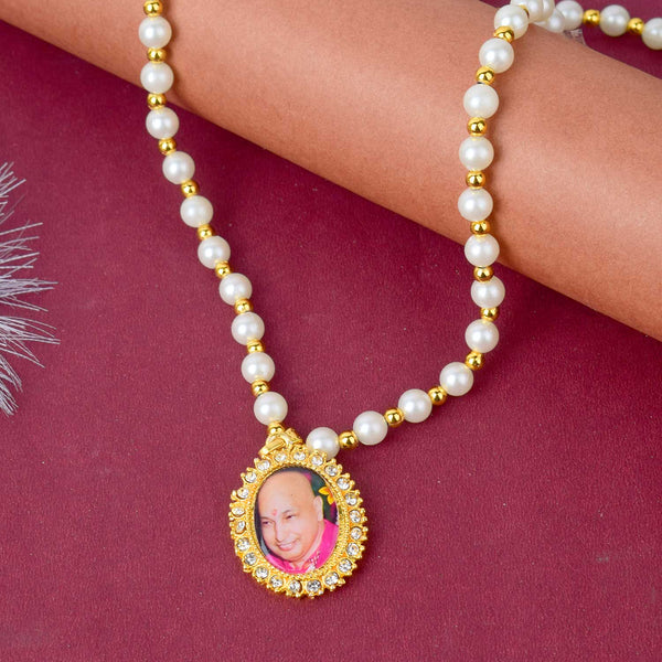 Jai Guruji Swaroop Mala – White & Golden Beads