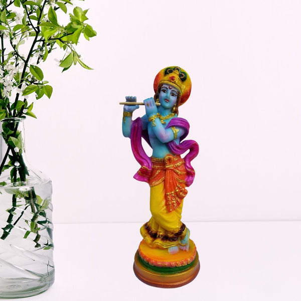 KRISHNA STATUE PLAYING FLUTE IN POLYMARBLE- 20 CM HEIGHT