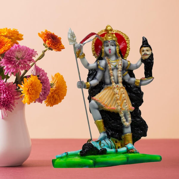 KALI STANDING ON SHIVA STATUE IN MARBLE DUST, POLYRESIN- 18 CM HEIGHT