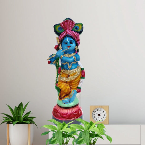 PAPER MACHE KRISHNA IDOL- 45 CM, RED