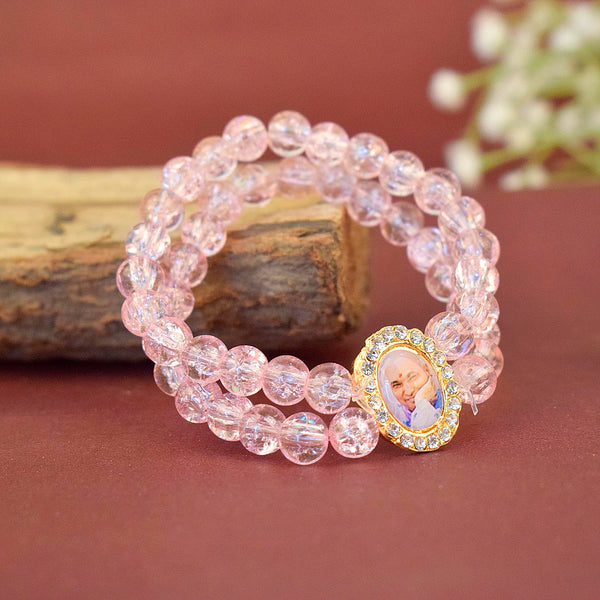 Pink Shiny Beads Double Layer Guruji Swaroop Bracelet