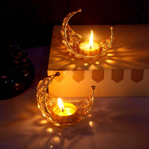 Pure Brass Moon Crystal Diya Pack of 2