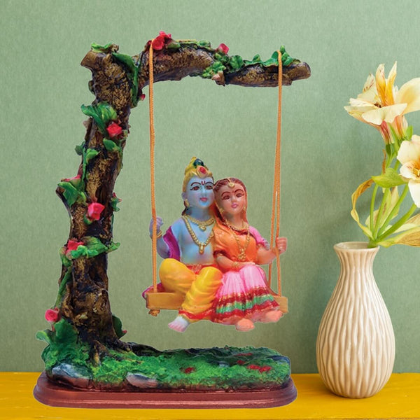 RADHAKRISHNA ON SWING KADAMBUNDER A TREE STATUE IN POLYMARBLE- 27 CM HEIGHT