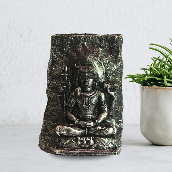 SHIVA FIBRE STATUE ON ORIGINAL STONE - 10 CM HEIGHT
