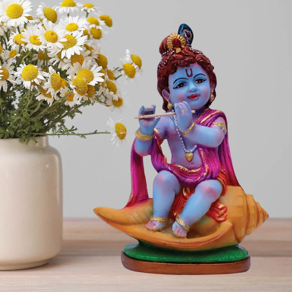 SHANKHU KRISHNA STATUE IN POLYMARBLE- 21 CM HEIGHT