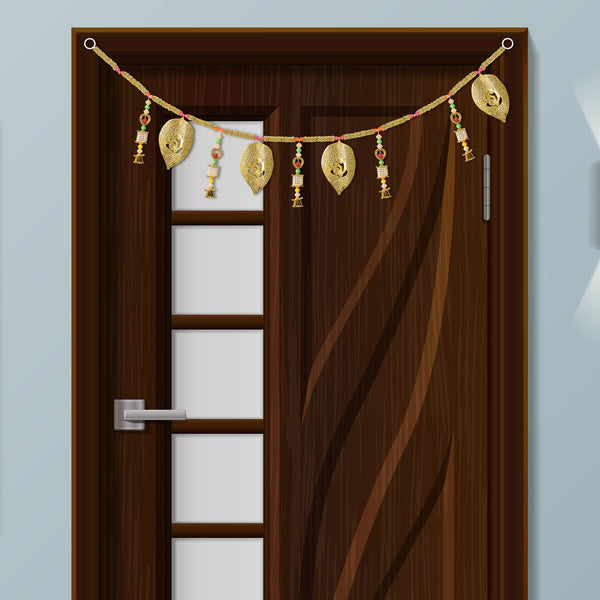 Golden Toran with Ganesha Leaf and Bell Latkan Decor