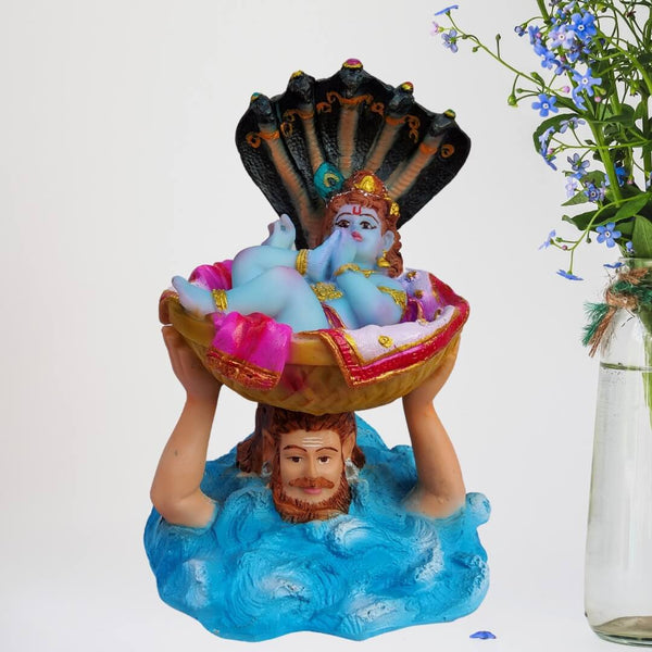 VASUDEV CARRYING BABY KRISHNA STATUE IN POLYMARBLE- 17 CM HEIGHT