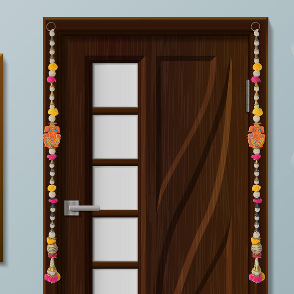 Vibrant Pom Pom Ganesha Latkan Pair – Traditional Door Hanging Set