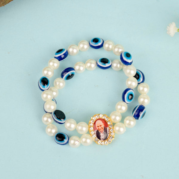 White Pearl with Evil Eye Double Layer Guruji Swaroop Bracelet