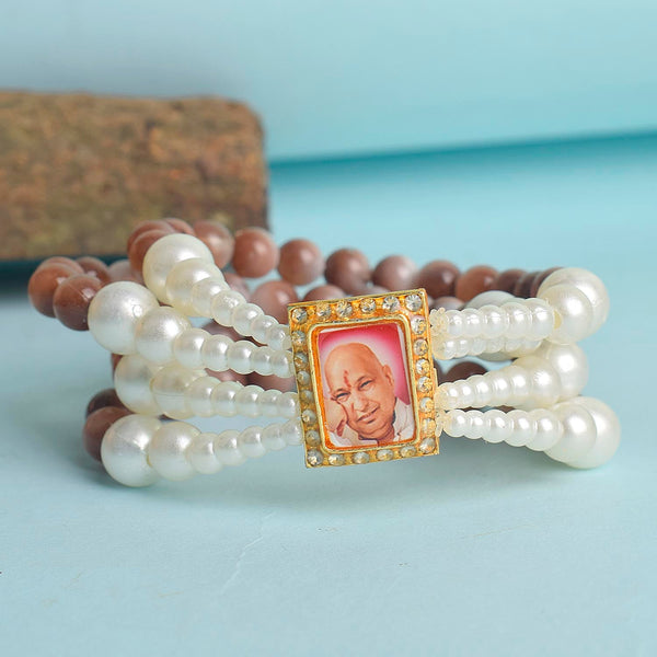 Wine & White Pearl Four Layer Guruji Swaroop Bracelet