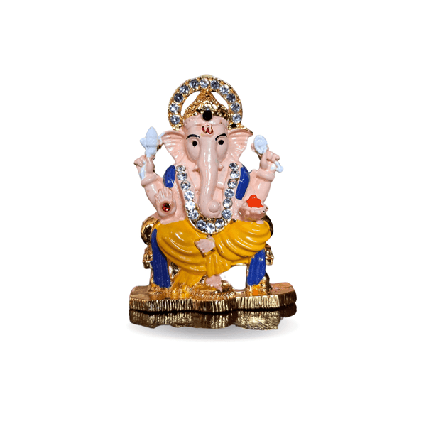METAL GANESHA IDOL FOR CAR DASHBOARD AND POOJA ROOM - 5 CM HEIGHT