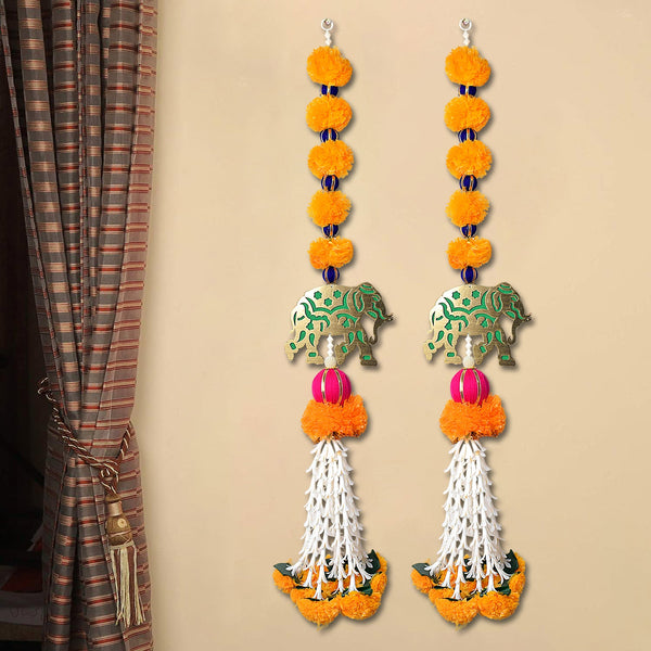 Artificial Marigold Flowers with Elephant Wall Hanging Latkans For Wall Decoration
