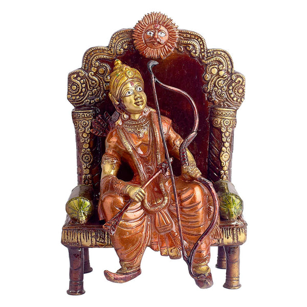 10.8 Inch Antique Brass Lord Ram On Throne (Singhasan) Idol