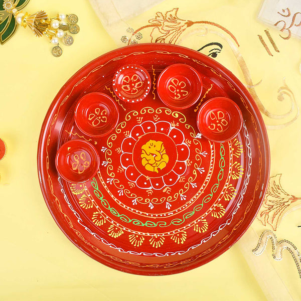10 Inch Stainless Steel Aarti Thali Set (Ganpati Design)