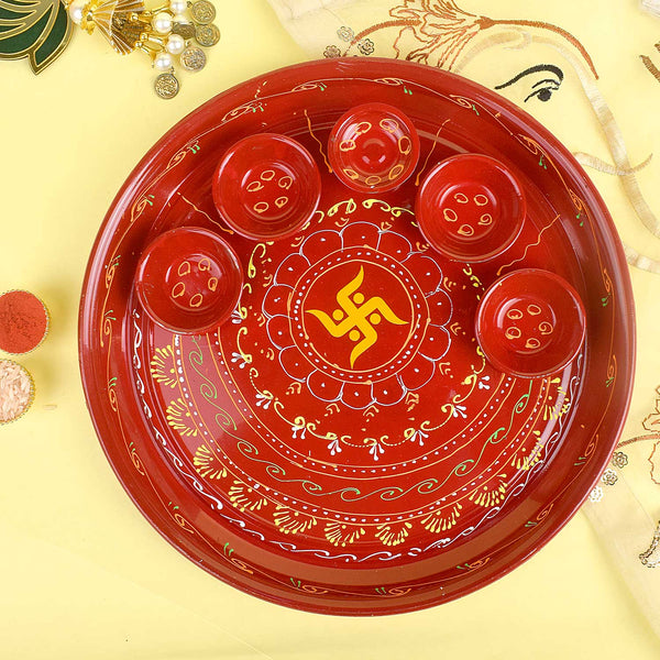 10 Inch Stainless Steel Aarti Thali Set (Swastik Design)