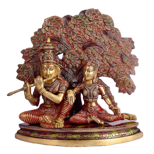 11.8 Inch Shree Radha Krishna Sitting Under Tree Brass Statue