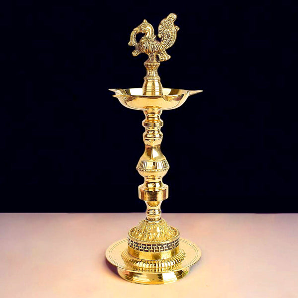 12 Inch Embossed Peacock Kerala Stand 1 Step Diya