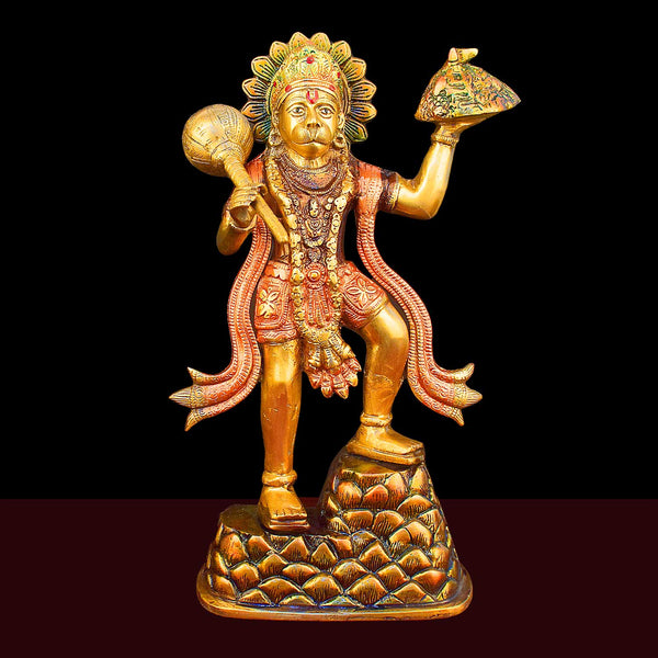14 Inch Brass Lord Hanuman Carrying Sanjeevani Mountain