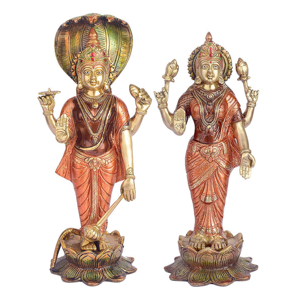 15.4 Inch Big Brass Vishnu & Laxmi Murti
