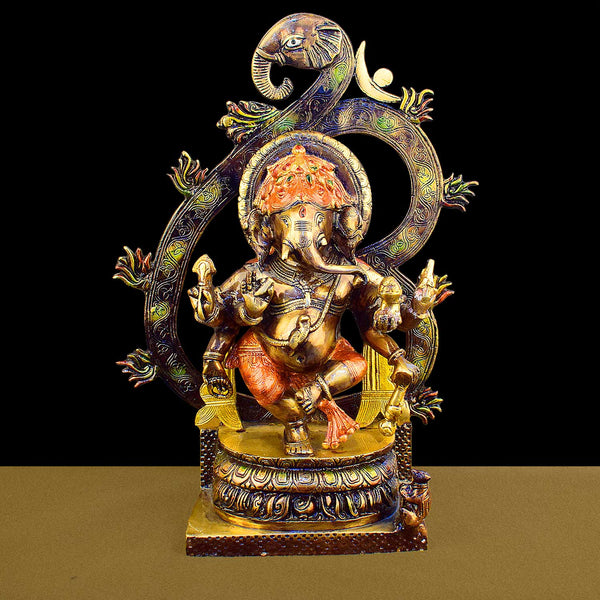 16.5 Inch Antique Dancing Lord Ganesha Brass Idol