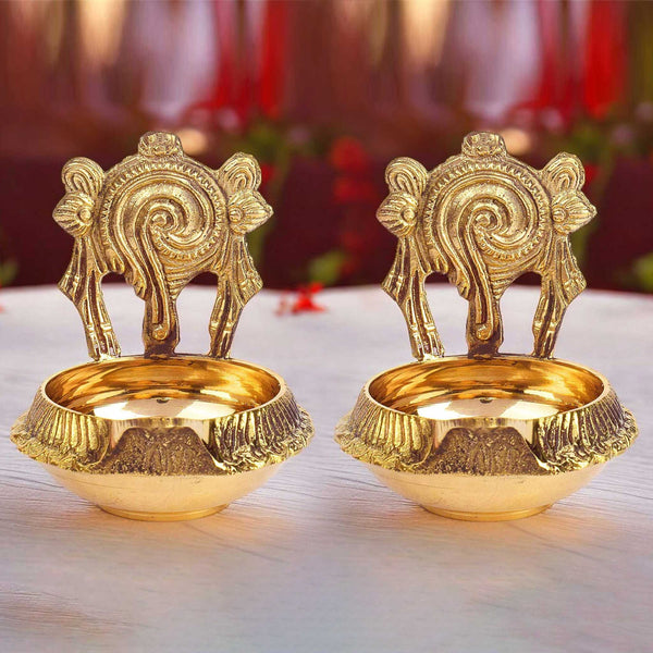3–3.5 Inch Kuber Shankh Chakra Brass Diya – Pack of 2