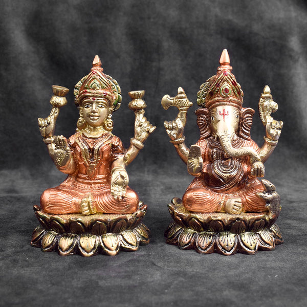 5.6 Inch Graceful Brass Lakshmi Ganesh Statue