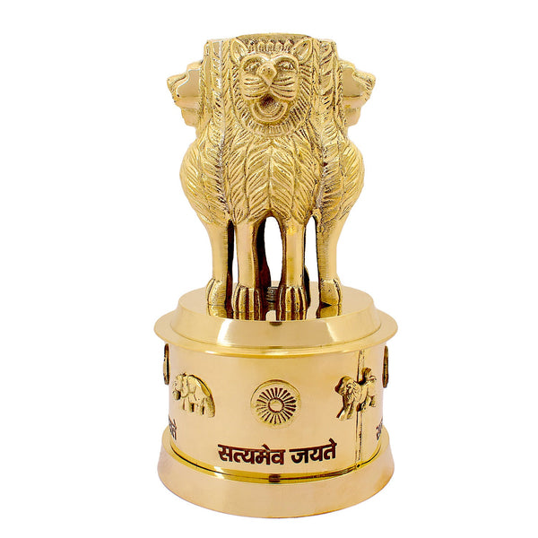 6 Inch Brass Ashoka Pillar Showpiece - Decorative Symbol of India