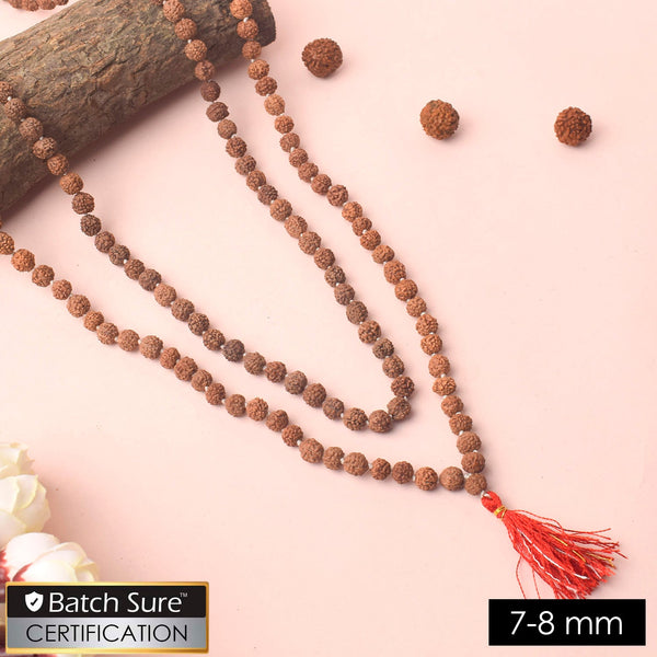 7-8mm 5 mukhi White Knotted Rudraksha Mala