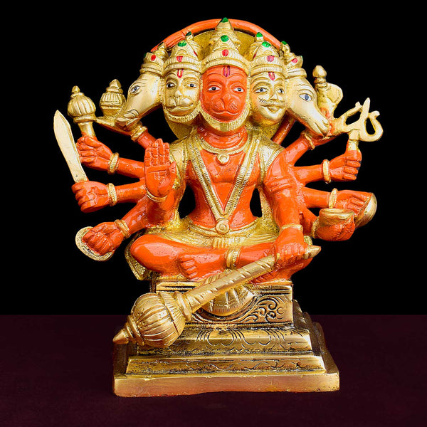 7.1 Inch Panchmukhi Hanuman Brass Idol (Kesari Nandan Statue)