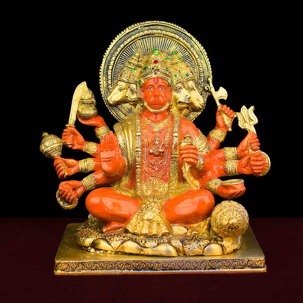 8.7 Inch Brass Kesari Panchmukhi  Hanuman Big Sitting Idol