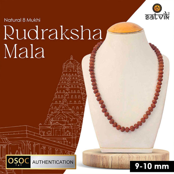 8 mukhi semi pathriya rudraksha mala 9-10mm