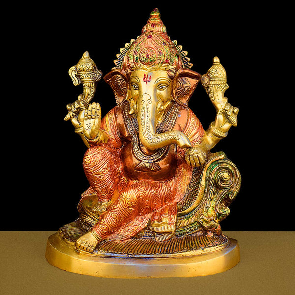 9.1 Inch Lord Ganesh Brass Idol / Ganesh Ji Murti