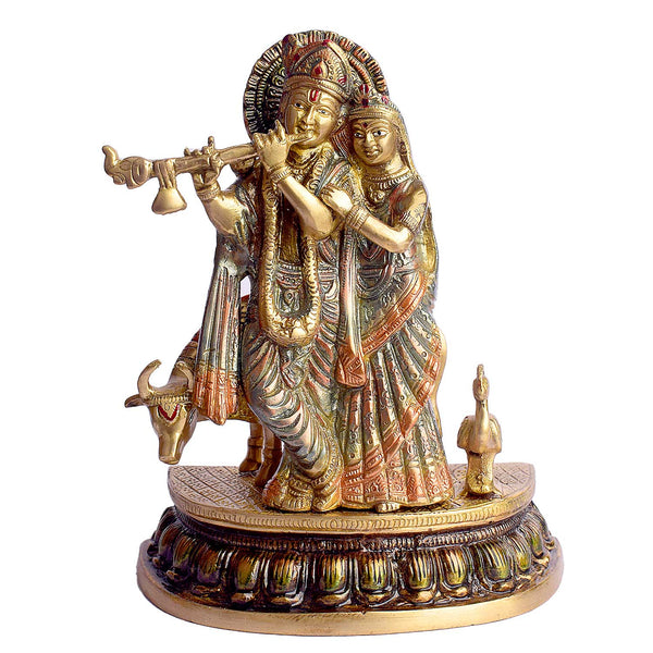 9.3 Inch Radha and Krishna with Cow Brass Statue