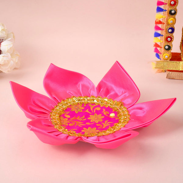 9.6 Inch Beautiful Satin Lotus Aasan for Home Temple