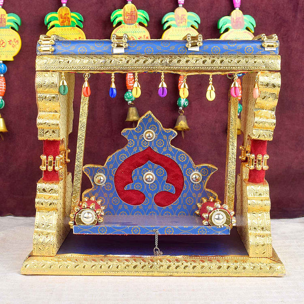 Royal Blue Metal Singhasan Jhula for Laddu Gopal