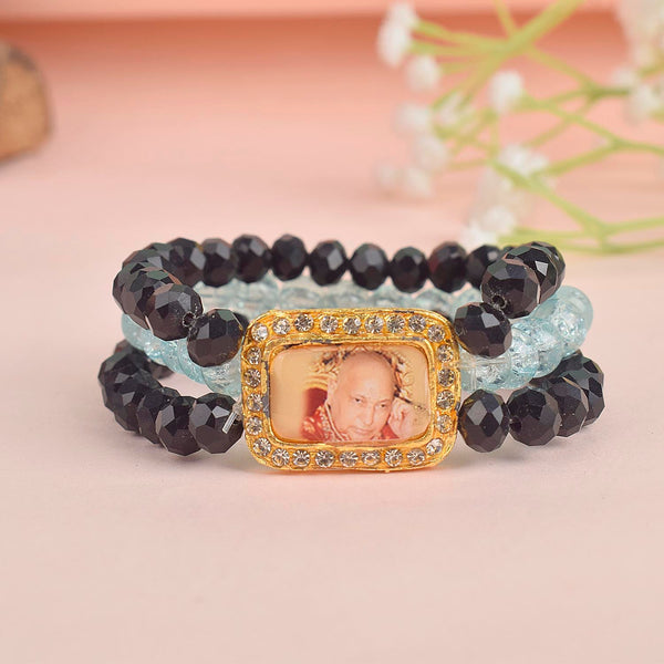 Black & Baby Blue Triple Layer Guruji Swaroop Bracelet