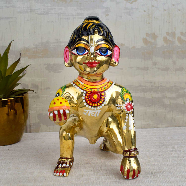 Brass Bal Gopal/Laddu Gopal Idol with Shringar (Size 10)
