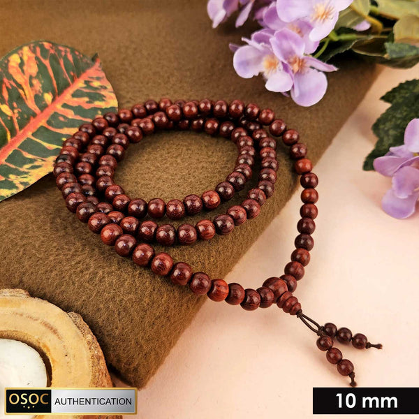 Certified 10mm 100% Original Authentic Pure Red Sandalwood Jap Mala (Andhra Pradesh)