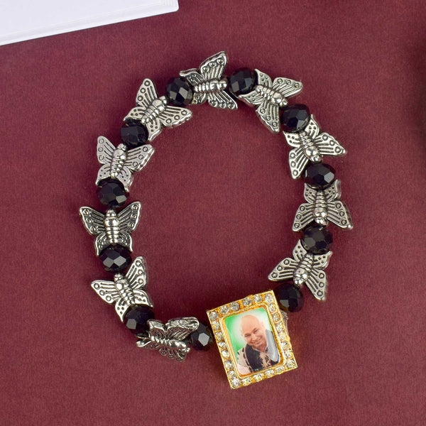 Chic Guruji Swaroop Bracelet – Black Beads & Silver Butterflies