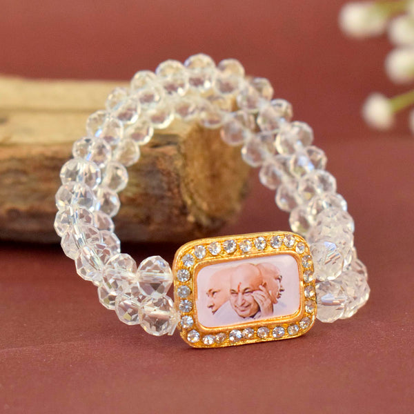 Clear Shiny Beads Single Layer Guruji Swaroop Bracelet