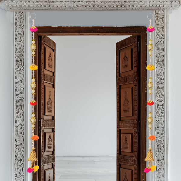 Ethnic Pom Pom Hanging with Pearls & Bell