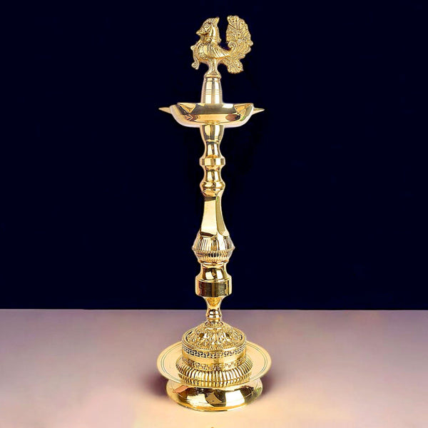 23 Inch 1 Step Brass Embossed Peacock Kerala Stand Diya