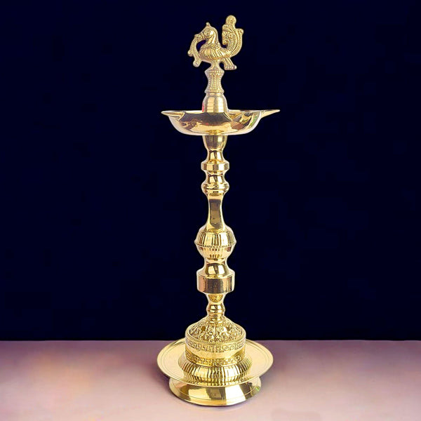 19 Inch 1 Step Embossed Peacock Kerala Stand Deepam