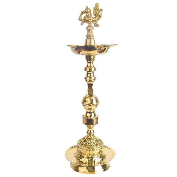 19 Inch 1 Step Embossed Peacock Kerala Stand Deepam