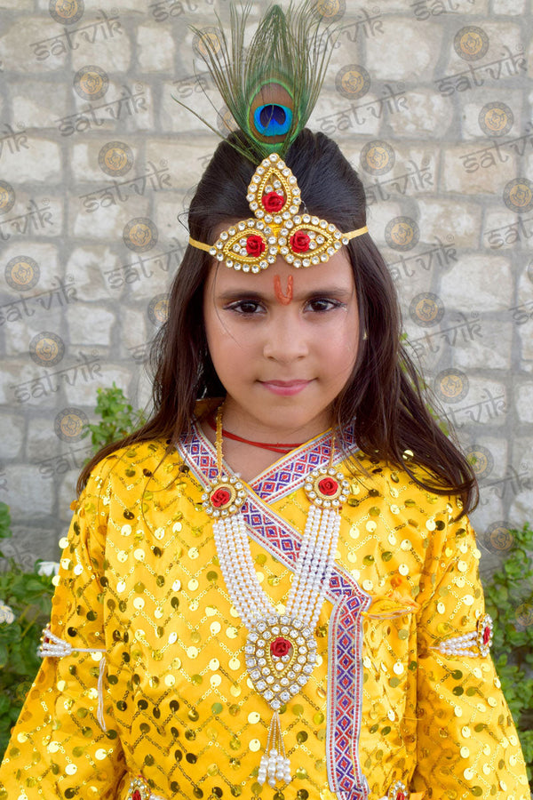 Yellow Krishna Dress – Sequin Embellished Outfit with Silver Border