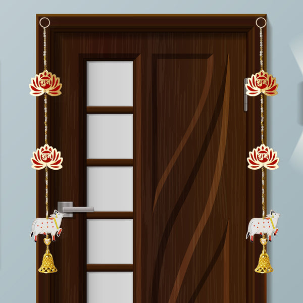 Decorative Lotus Shubh Labh and Cow Wall Hanging