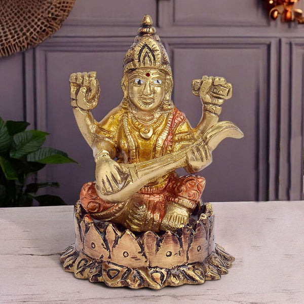 3.7 Inch Saraswati Idol for Home Temple Study Table Puja and Gift