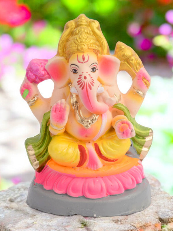 6.5 Inch Shayana Ganesha Eco-Friendly Idol  with Green Patka