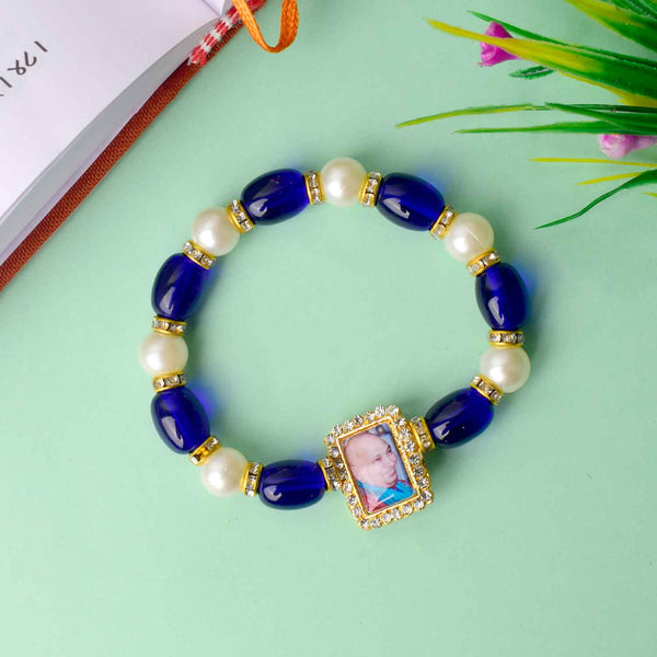 Elegant Guruji Swaroop Bracelet – Blue & White Pearls