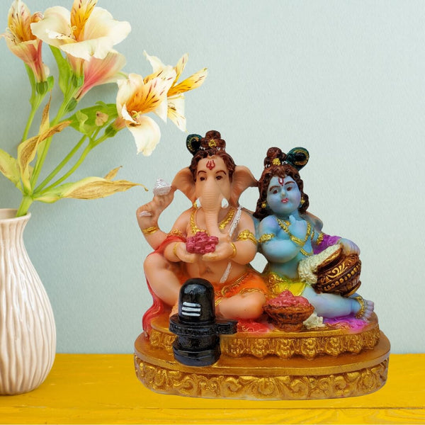 GANESHA AND KRISHNA STATUE IN POLYMARBLE- 13 CM HEIGHT